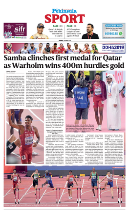 Samba Clinches First Medal for Qatar As Warholm Wins 400M Hurdles Gold