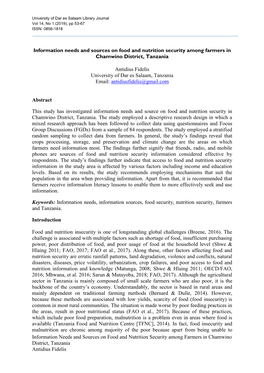 Information Needs and Sources on Food and Nutrition Security Among Farmers in Chamwino District, Tanzania