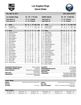 Los Angeles Kings Game Notes