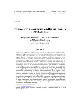 Symbiosis of Sea Anemones and Hermit Crabs in Temperate Seas