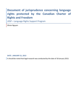 Document of Jurisprudence Concerning Language Rights Protected by the Canadian Charter of Rights and Freedom LRSP – Language Rights Support Program