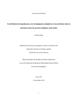 Contribution Des Légumineuses, Des Champignons Endophytes Et Mycorhiziens Dans La