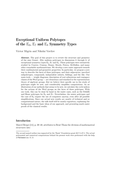 Exceptional Uniform Polytopes of the E6, E7 and E8 Symmetry Types