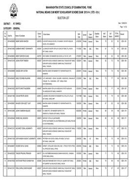 MAHARASHTRA STATE COUNCIL of EXAMINATIONS, PUNE NATIONAL MEANS CUM MERIT SCHOLARSHIP SCHEME EXAM 2013-14 ( STD - 8 Th ) SELECTION LIST