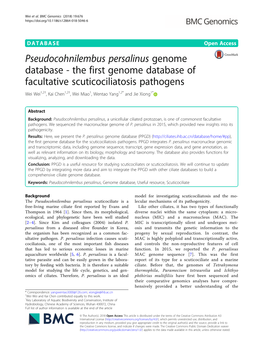 The First Genome Database of Facultative Scuticociliatosis Pathogens Wei Wei1,2†, Kai Chen1,2†, Wei Miao1, Wentao Yang1,2* and Jie Xiong1*
