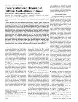 Factors Influencing Flowering of Different South African Iridaceae