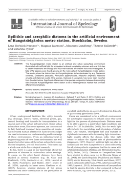 Epilithic and Aerophilic Diatoms in the Artificial Environment of Kungstrã¤Dgã¥Rden Metro Station, Stockholm, Sweden