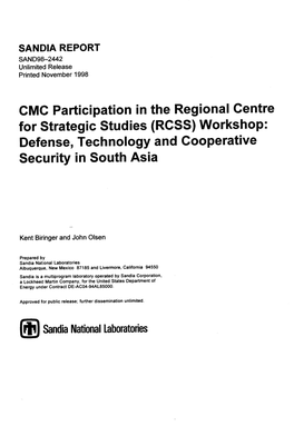(RCSS) Workshop: — Defense, Technology and Cooperative Security in South Asia