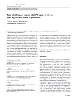 Jack-Of-All-Trades Master of All? Snake Vertebrae Have a Generalist Inner Organization