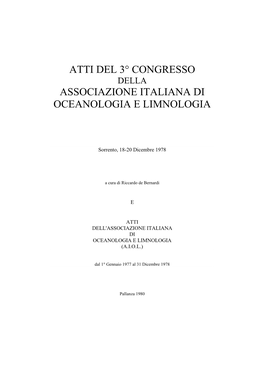 Atti Del 3° Congresso Della Associazione Italiana Di Oceanologia E Limnologia