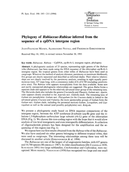 Rubiaceae-Rubieae Inferred from the Sequence of a Cpdna Intergene Region