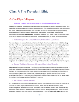 Class 7: the Protestant Ethic