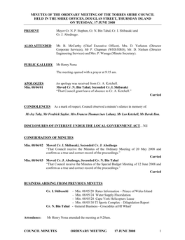 Council Minutes Ordinary Meeting 17 June 2008 1 Mayor's Report