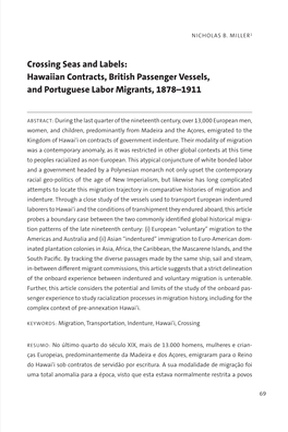 Hawaiian Contracts, British Passenger Vessels, and Portuguese Labor Migrants, 1878–1911