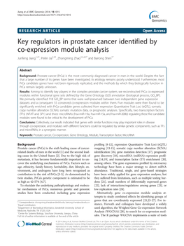 Key Regulators in Prostate Cancer Identified by Co-Expression Module Analysis Junfeng Jiang1,2†, Peilin Jia2,3†, Zhongming Zhao2,3,4,5* and Bairong Shen1*