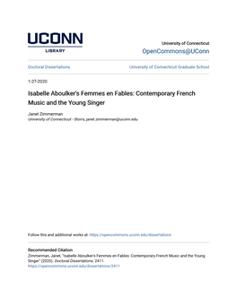 Isabelle Aboulker's Femmes En Fables: Contemporary French Music and the Young Singer