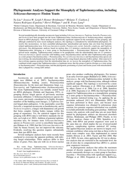 Phylogenomic Analyses Support the Monophyly of Taphrinomycotina, Including Schizosaccharomyces Fission Yeasts