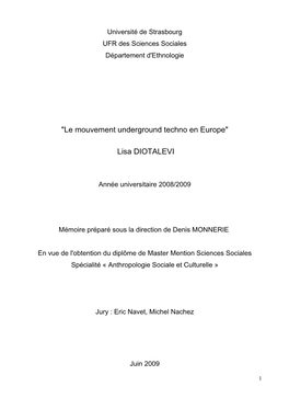 "Le Mouvement Underground Techno En Europe" Lisa DIOTALEVI