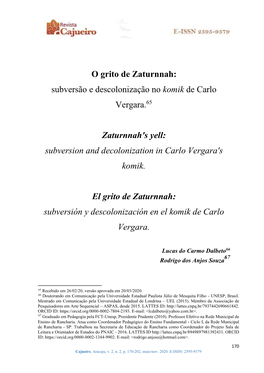 O Grito De Zaturnnah: Subversão E Descolonização No Komik De Carlo Vergara.65