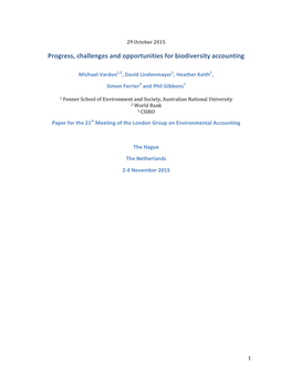 Progress, Challenges and Opportunities for Biodiversity Accounting