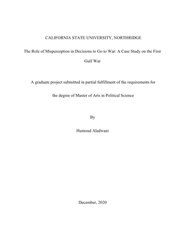 CALIFORNIA STATE UNIVERSITY, NORTHRIDGE the Role Of