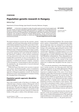 Population Genetic Research in Hungary