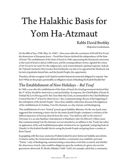 The Halakhic Basis for Yom Ha-Atzmaut Rabbi David Brofsky Midreshet Lindenbaum