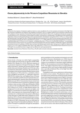 Ozone Phytotoxicity in the Western Carpathian Mountains in Slovakia