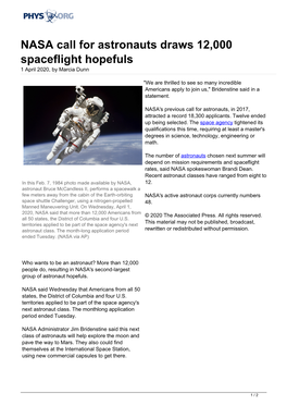 NASA Call for Astronauts Draws 12,000 Spaceflight Hopefuls 1 April 2020, by Marcia Dunn