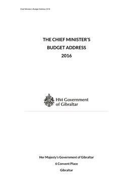 The Chief Minister's Budget Address 2016