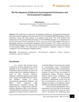 The Development of Indonesia Environmental Performance and Environmental Compliance