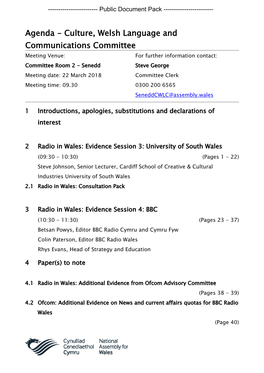 (Public Pack)Agenda Document for Culture, Welsh Language And