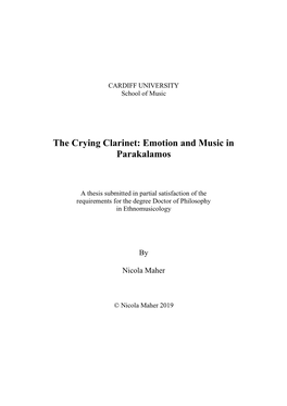 The Crying Clarinet: Emotion and Music in Parakalamos