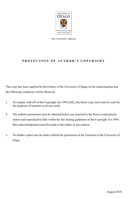 August 2010 PROTECTION of AUTHOR ' S C O P Y R I G H T This