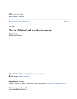 The Role of Children's Talk in Writing Development