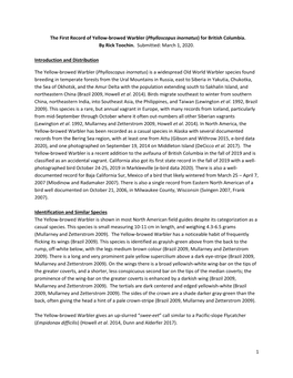 1 the First Record of Yellow-Browed Warbler (Phylloscopus Inornatus) for British Columbia. by Rick Toochin. Submitted: March 1