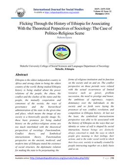 Flicking Through the History of Ethiopia for Associating with the Theoretical Perpectives of Sociology: the Case of Politico-Religious Scene Nahom Eyasu