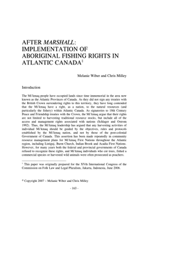 After Marshall: Implementation of Aboriginal Fishing Rights in Atlantic Canada1