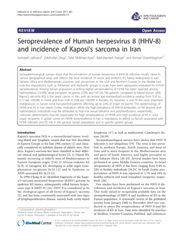 Seroprevalence of Human Herpesvirus 8 (HHV-8) and Incidence of Kaposils Sarcoma in Iran