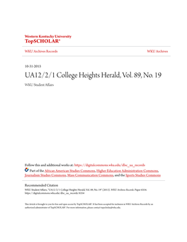 UA12/2/1 College Heights Herald, Vol. 89, No. 19 WKU Student Affairs