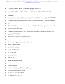 Complex Patterns of Sex-Biased Demography in Canines