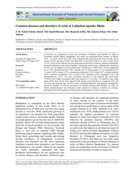 Common Diseases and Disorders of Cattle at Lalmohan Upazila, Bhola