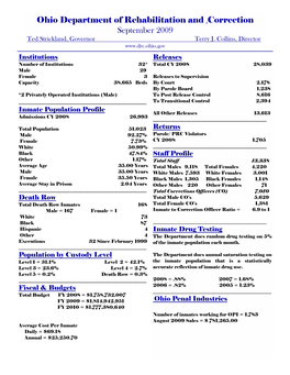 Ohio Department of Rehabilitation and ,Correction September 2009 Ted Strickland, Governor Terry J