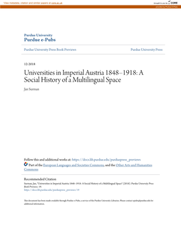 Universities in Imperial Austria 1848–1918: a Social History of a Multilingual Space Jan Surman