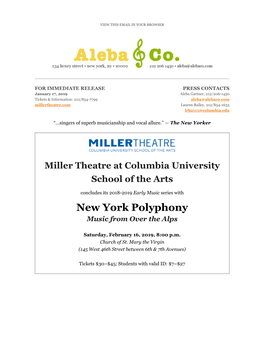 Miller Theatre's Early Music Series Presents New York Polyphony