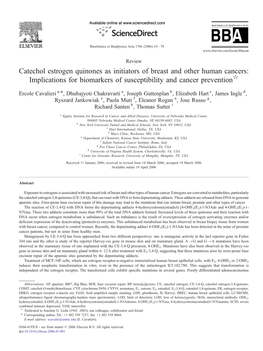 Catechol Estrogen Quinones As Initiators