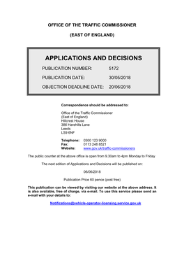 Applications and Decisions for the East of England