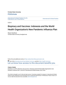 Biopiracy and Vaccines: Indonesia and the World Health Organization's New Pandemic Influenza Plan