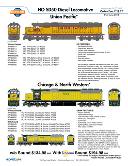 HO SD50 Diesel Locomotive Union Pacific* Chicago & North Western*