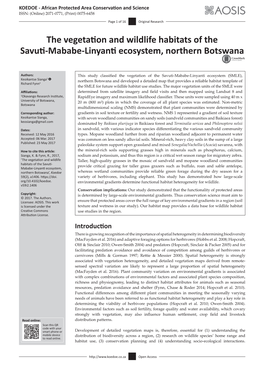 The Vegetation and Wildlife Habitats of the Savuti-Mababe-Linyanti Ecosystem, Northern Botswana
